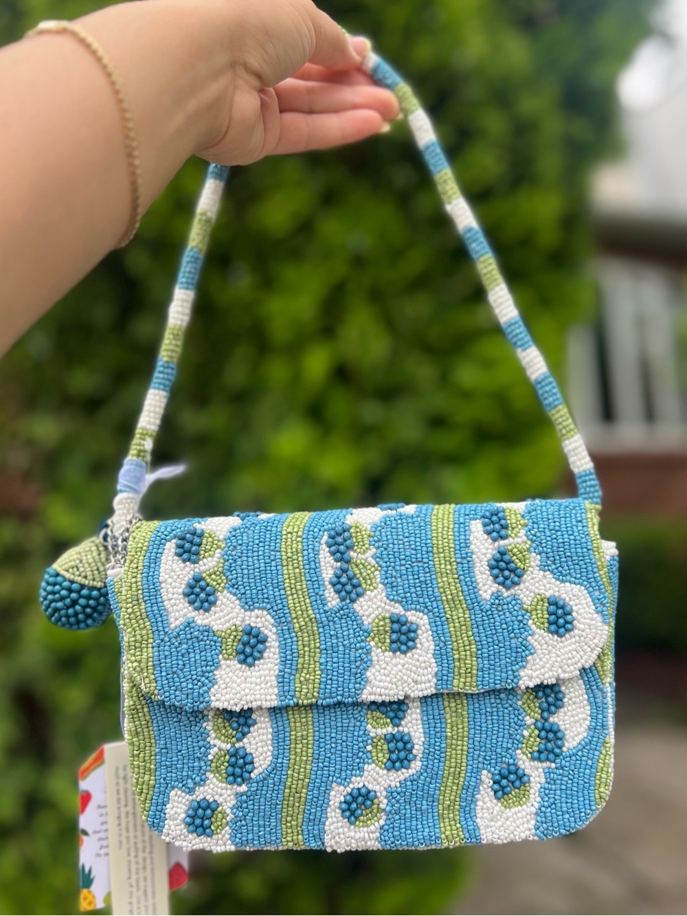 TJMAXX MARSHALLS VIRAL Blueberry Fruit Veggie Summer Stripe Beaded Shoulder Bag
